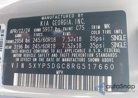 2024 Kia Telluride Sx Prestige X-Pro из США, поврежденный, VIN 5XYP5DGC8RG517660